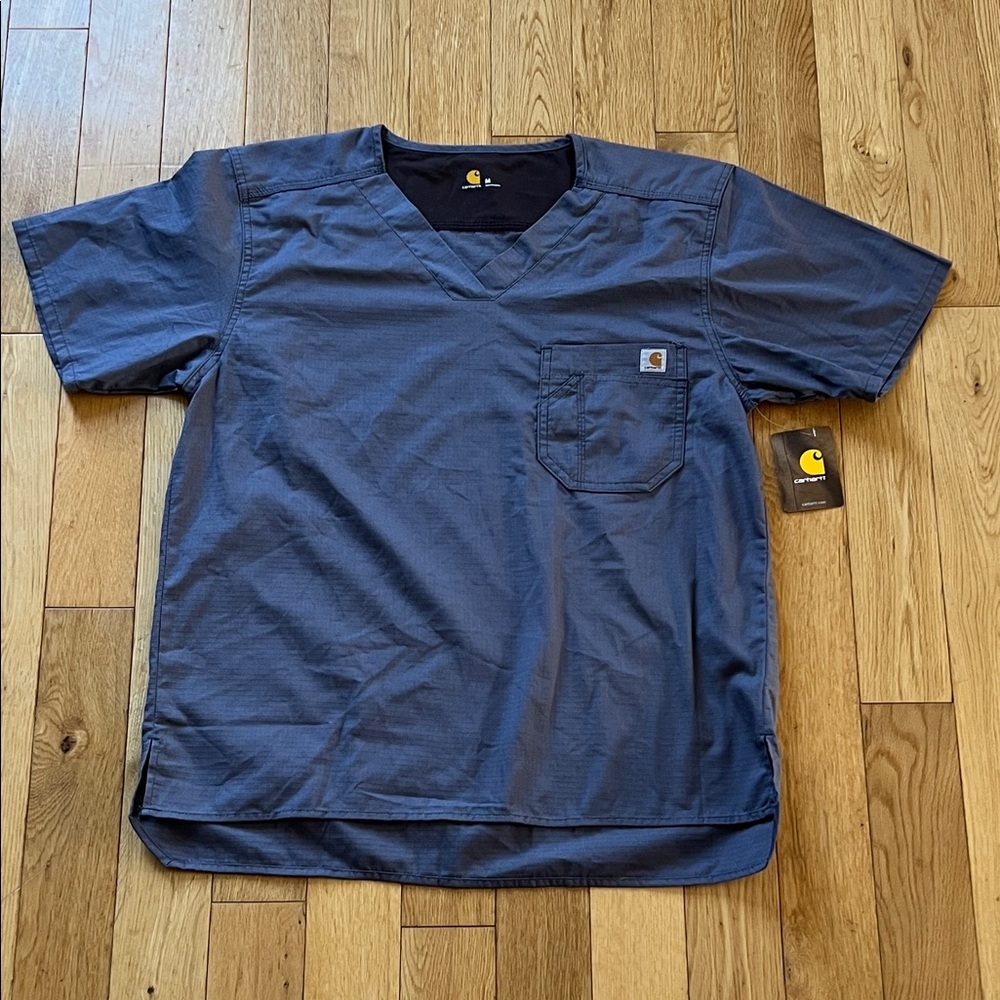 Carhartt Men's Dark Gray V-Neck Scrub Top Short Sleeve, Compartment Pocket